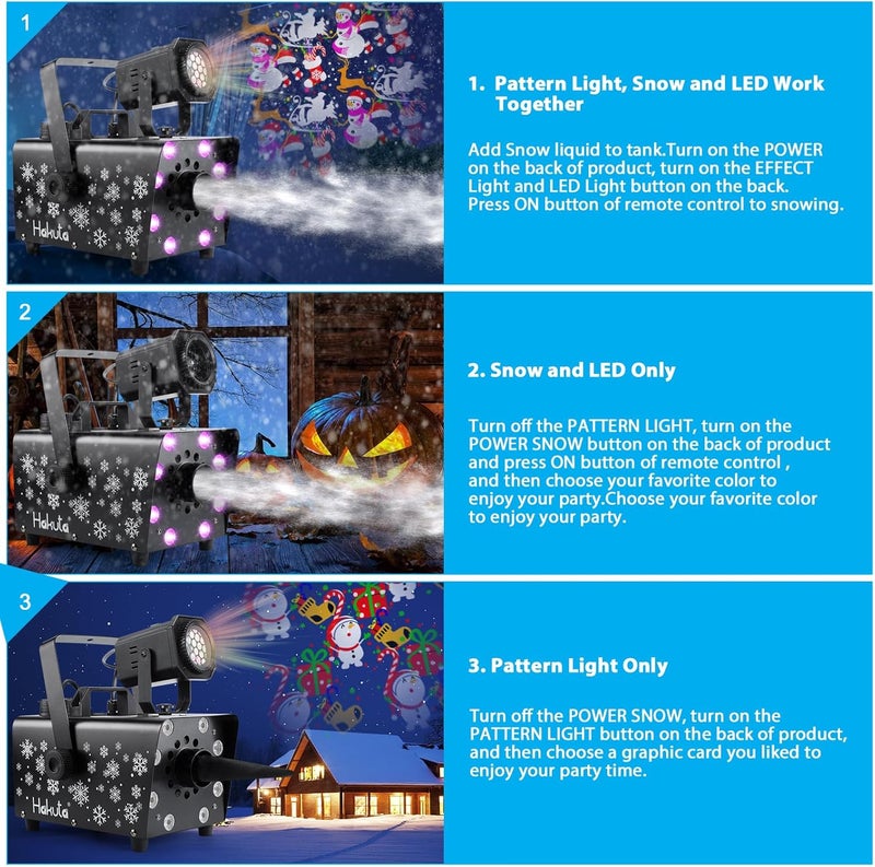 HAKUTA Store Upgraded 800W Snow Machine with 8 LED RGB Lights, LED Projection, and 2 Wireless Remotes, Perfect for Christmas, Halloween,Parties, Wedding and DJ Stage - Image 4
